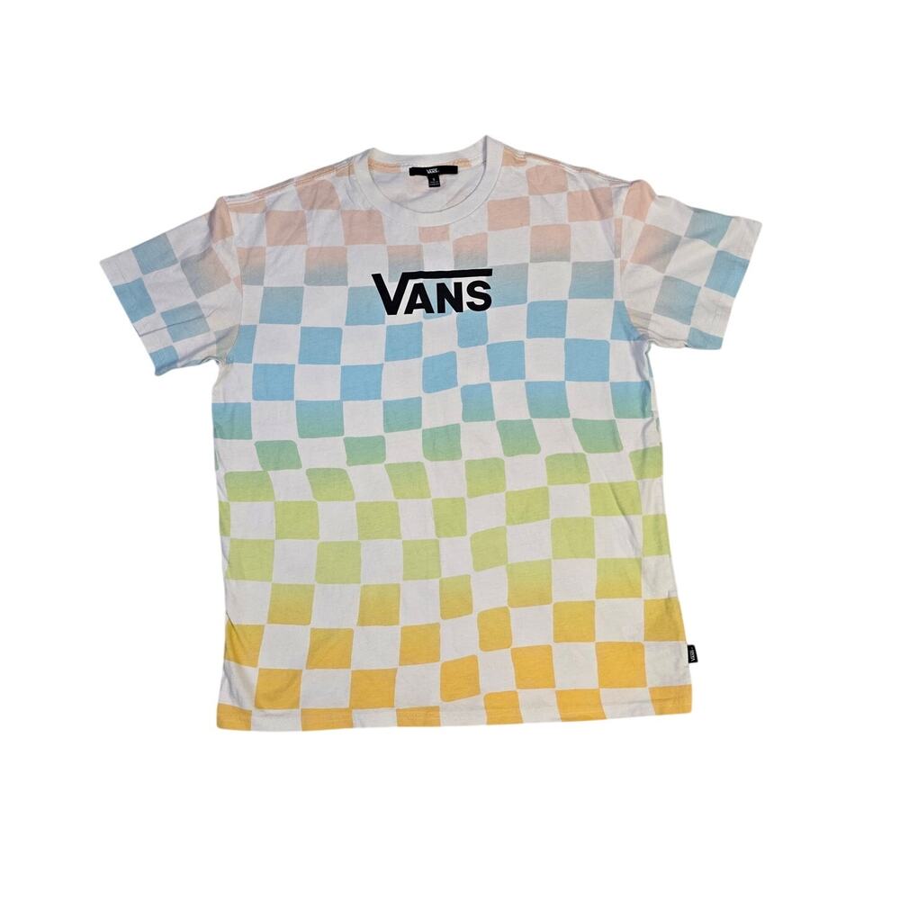 Vans Pastel Rainbow Checkerboard Logo T-Shirt Women’s Small Skate Streetwear